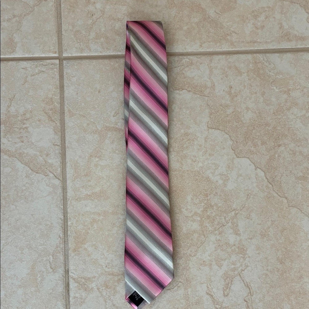 Pierre Cardin Pink and Gray Diagonal Striped Tie